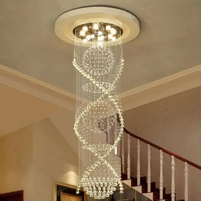 Modern double spiral crystal chandelier hotel villa staircase light