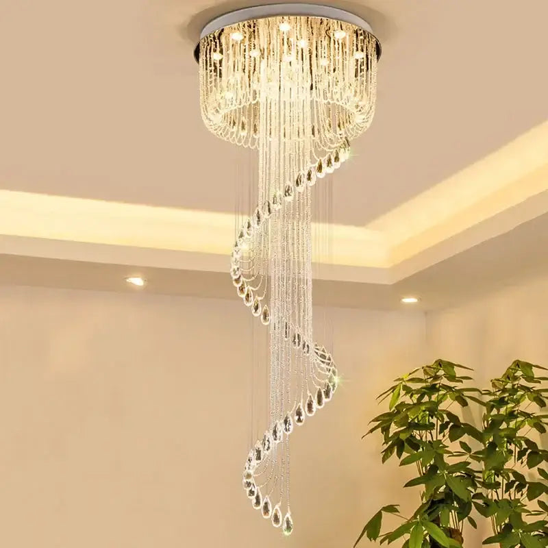 Modern double spiral staircase crystal ceiling chandelier loft light