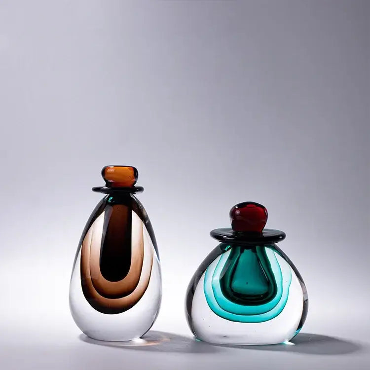 Modern double stained glass vase amber & clear living room terrarium