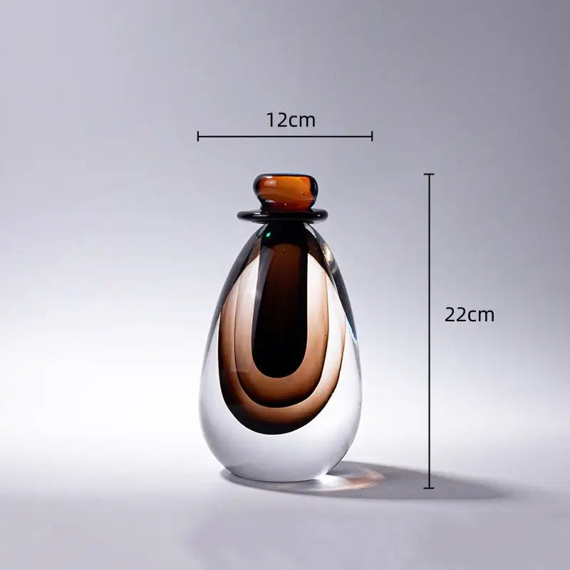 Modern double stained glass vase amber & clear living room terrarium