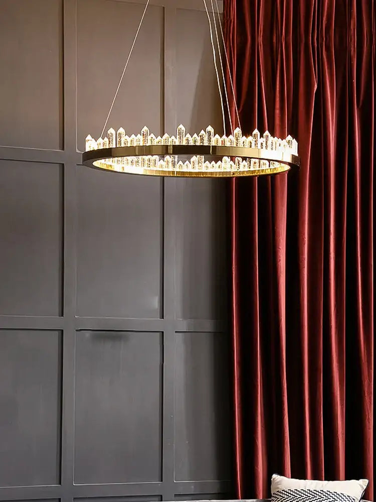 Modern double tier gold dimmalbe led crystal high ceiling chandelier