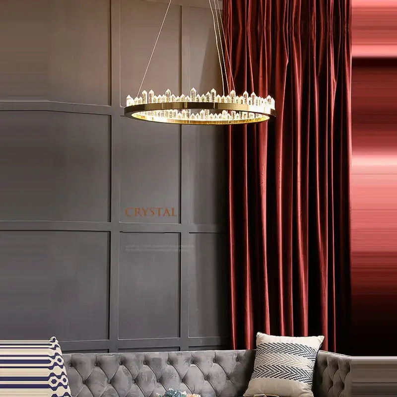 Modern double tier gold dimmalbe led crystal high ceiling chandelier