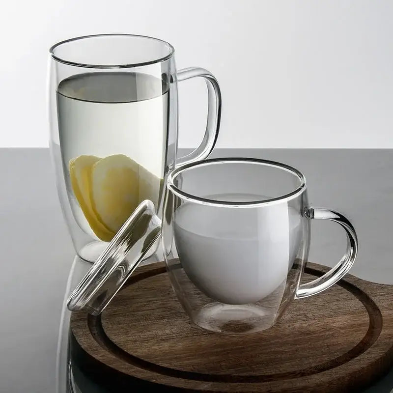 Modern double wall beer whiskey wine glass mug set with lid kitchen