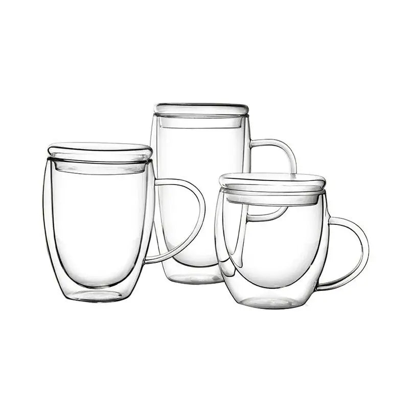 Modern double wall beer whiskey wine glass mug set with lid kitchen