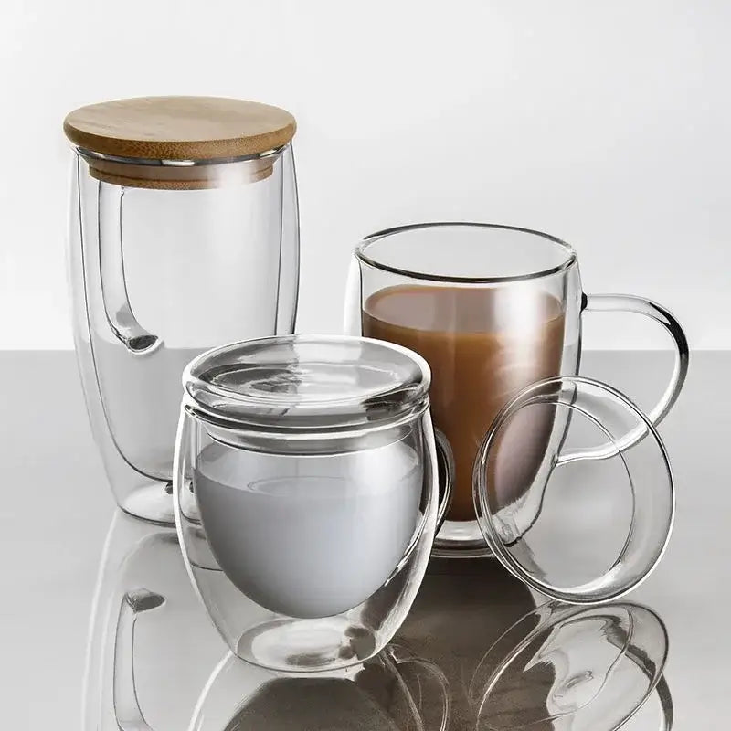 Modern double wall beer whiskey wine glass mug set with lid kitchen