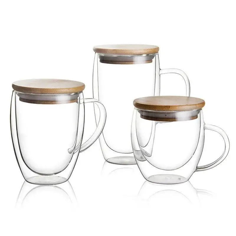Modern double wall beer whiskey wine glass mug set with lid kitchen