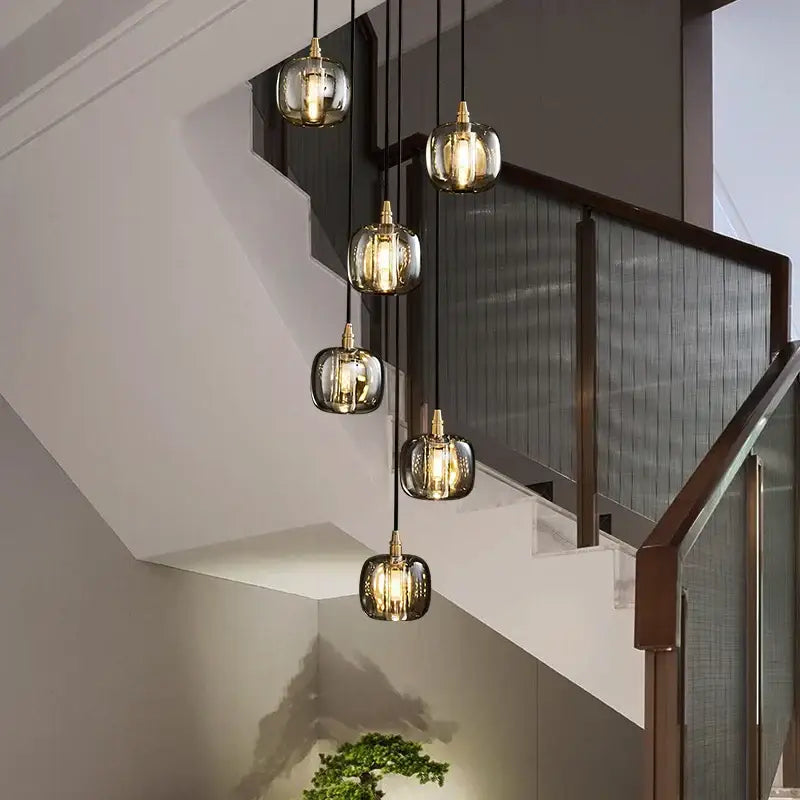 Modern elegant rotating staircase pendant light – living room glass