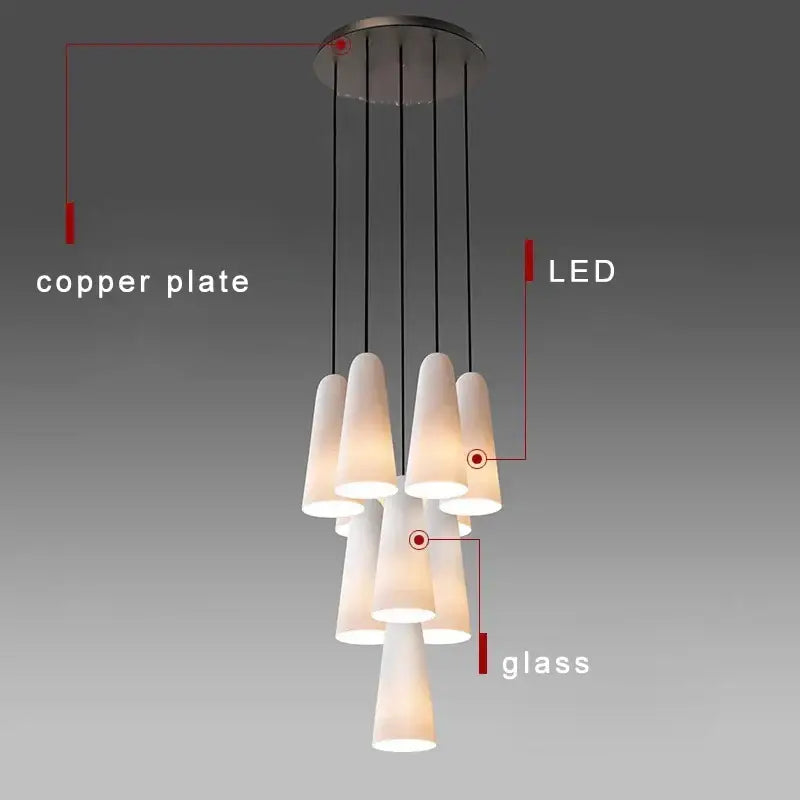 Modern elegant white glass cup chandelier living room pendant light