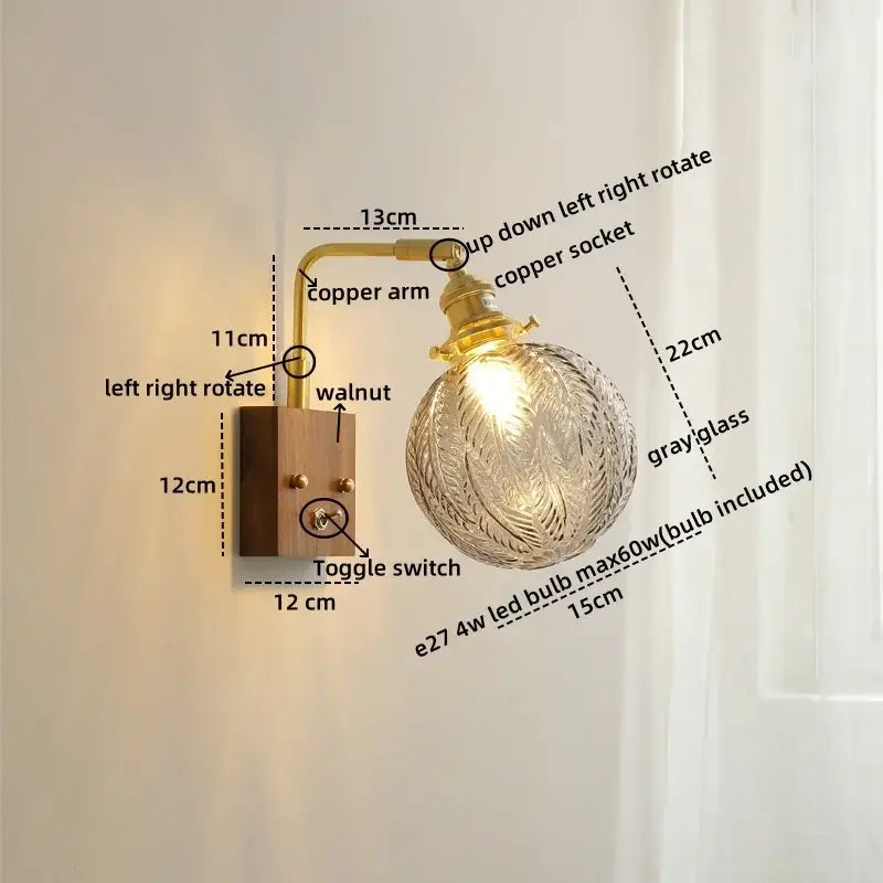 Modern etched glass copper led wall lights bedroom sconce