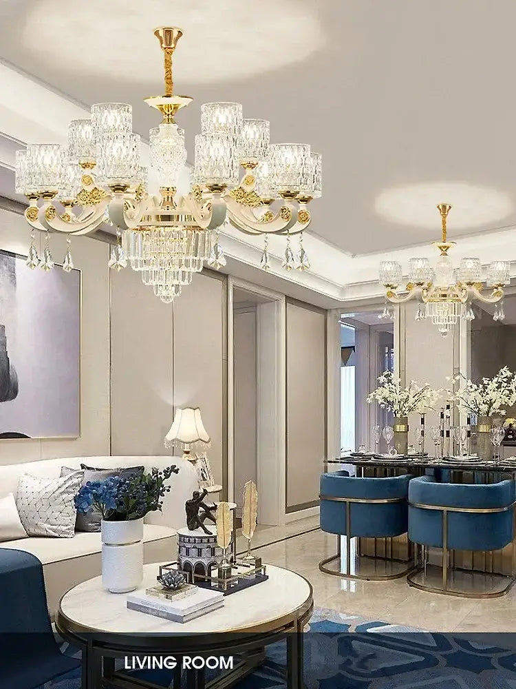 Modern european gold crystal ceiling chandelier living room