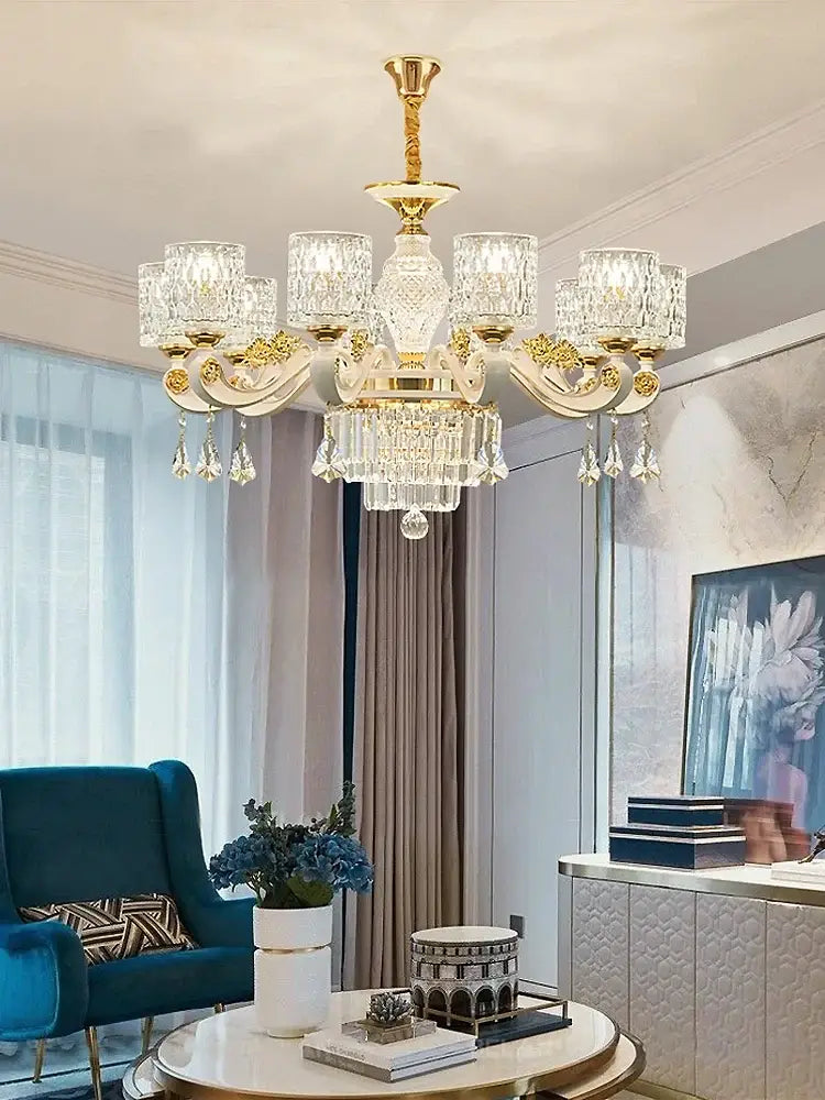 Modern european gold crystal ceiling chandelier living room