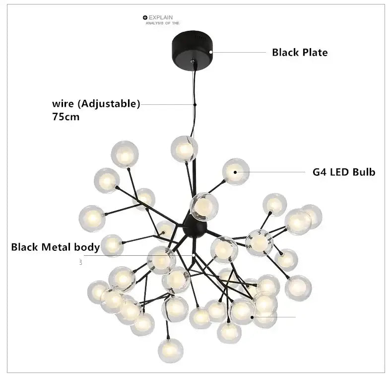 Modern firefly glass round ball chandelier dining room lighting