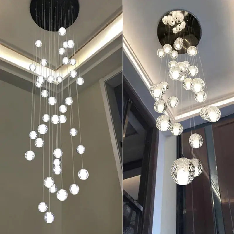 Modern frosted glass crystal ceiling chandelier staircase pendant light