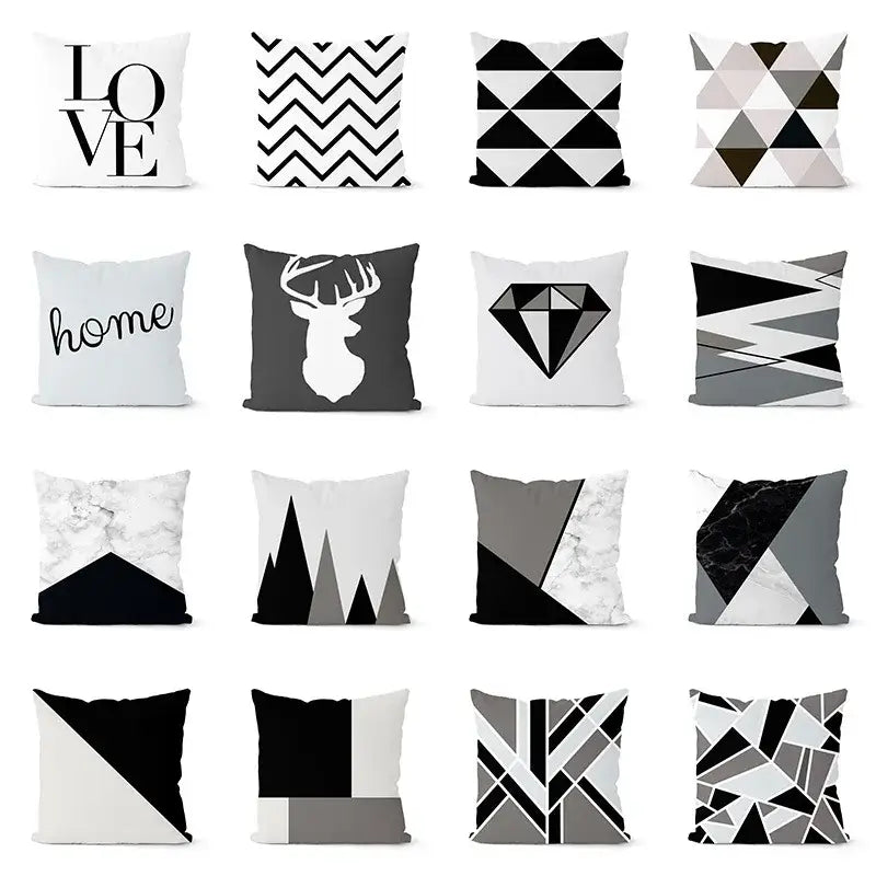 Modern geometric black & white pillowcase set – living room cushion