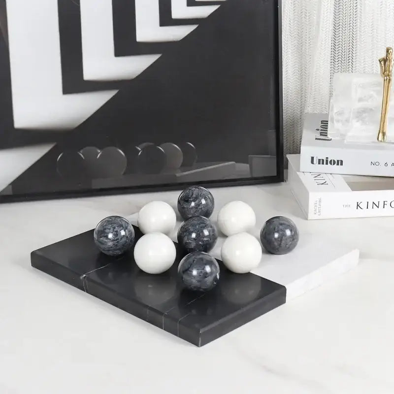 Modern geometric chess ornament set black & white living room decor