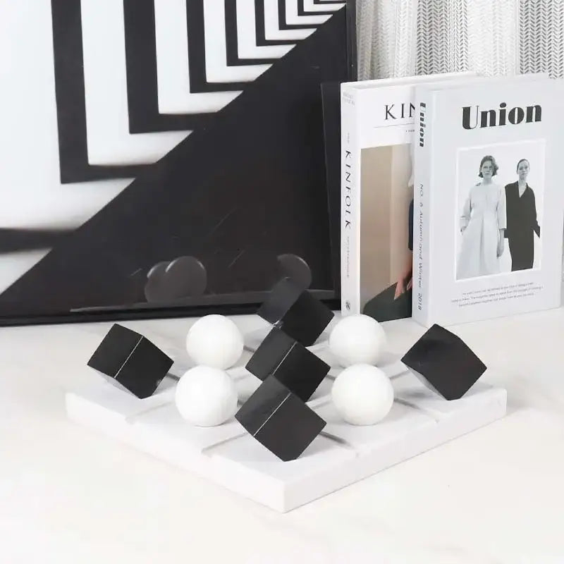 Modern geometric chess ornament set black & white living room decor