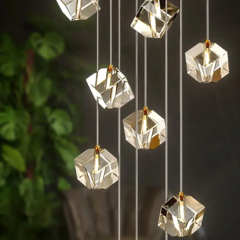 Modern geometric decorbites crystal led chandelier staircase light