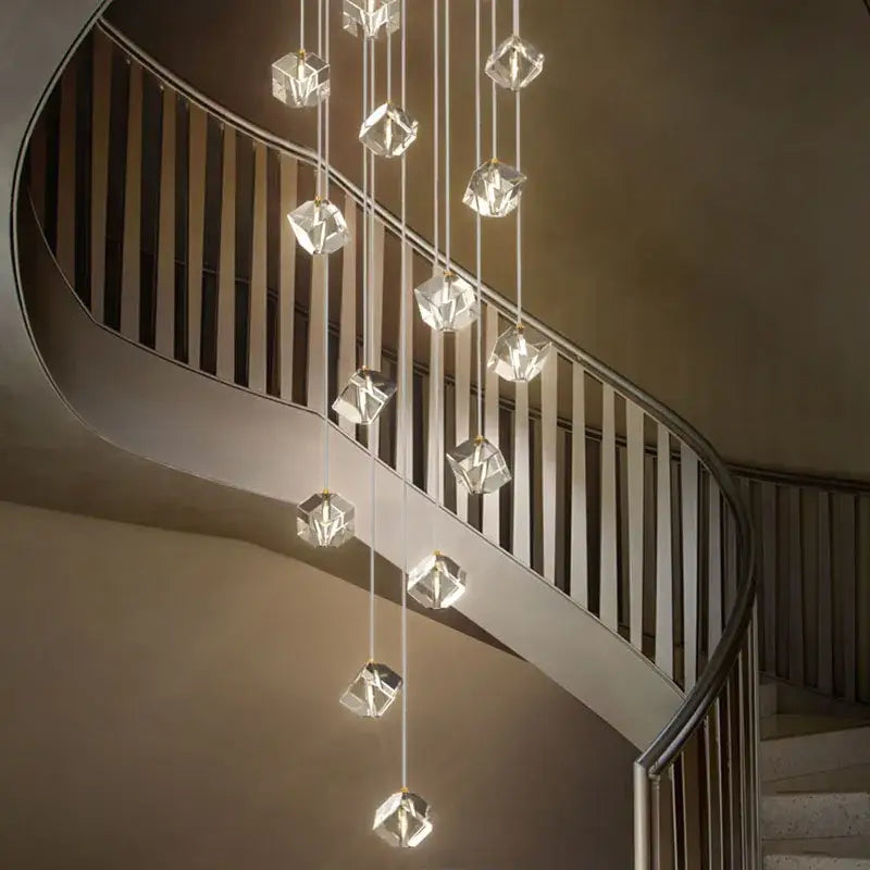 Modern geometric decorbites crystal led chandelier staircase light