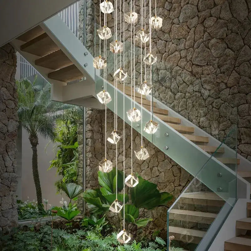 Modern geometric decorbites crystal led chandelier staircase light
