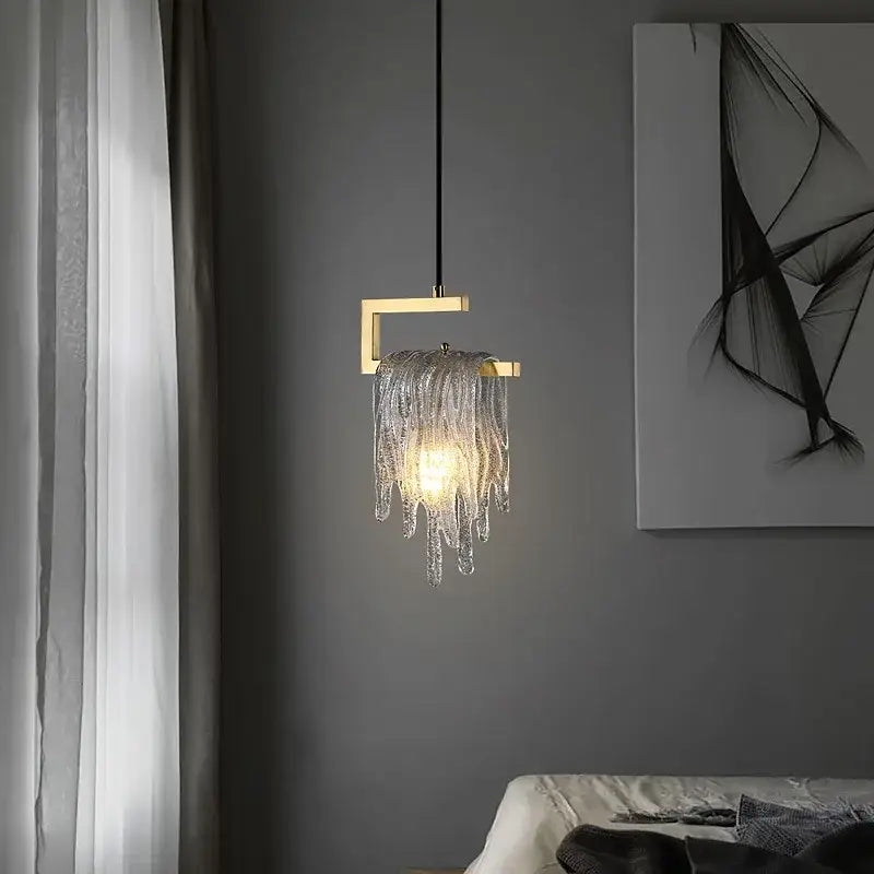 Modern geometric gold & clear crystal led ceiling chandelier bedroom