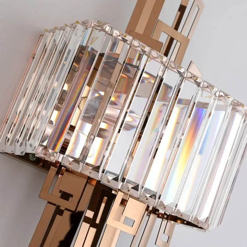 Modern geometric gold crystal wall lamp bedroom sconce
