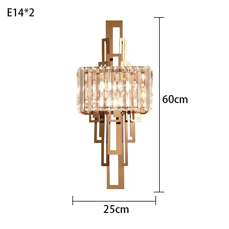 Modern geometric gold crystal wall lamp bedroom sconce