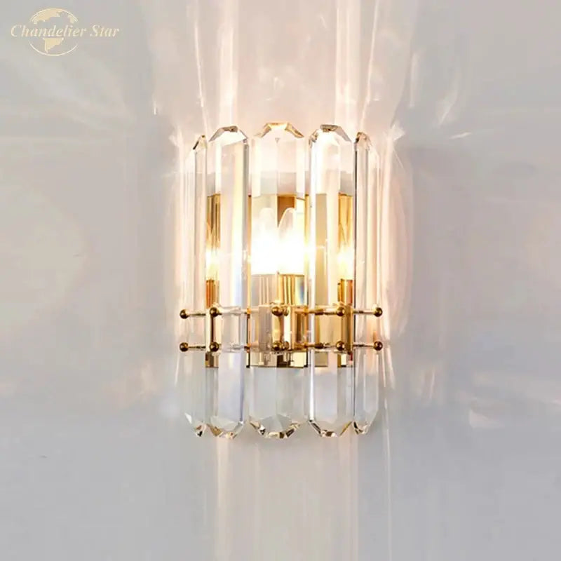 Modern geometric gold crystal wall sconce – living room nordic wall light