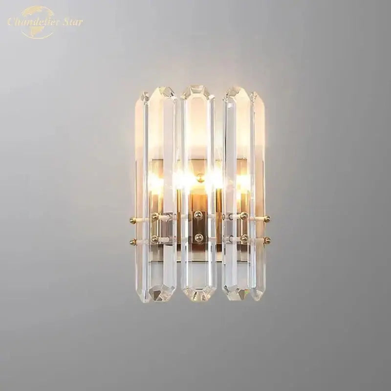 Modern geometric gold crystal wall sconce – living room nordic wall light
