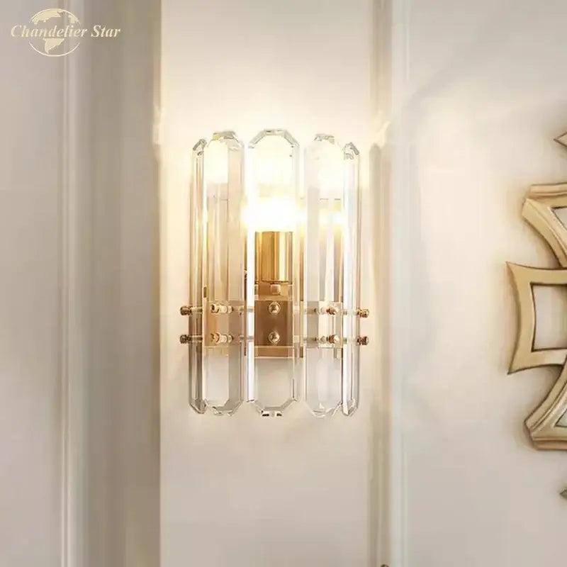 Modern geometric gold crystal wall sconce – living room nordic wall light
