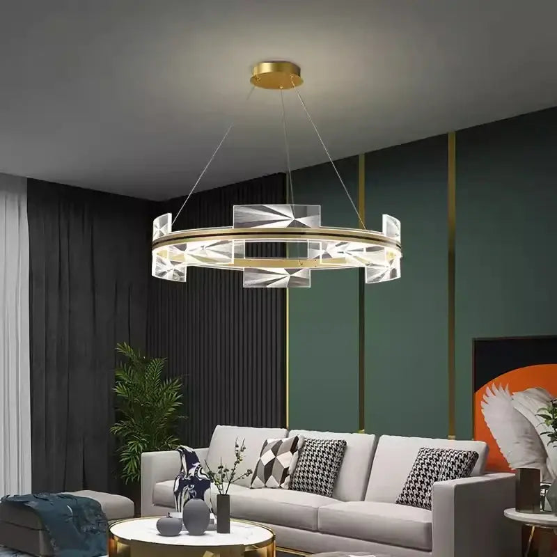 Modern geometric gold led pendant lights dining room crystal decor