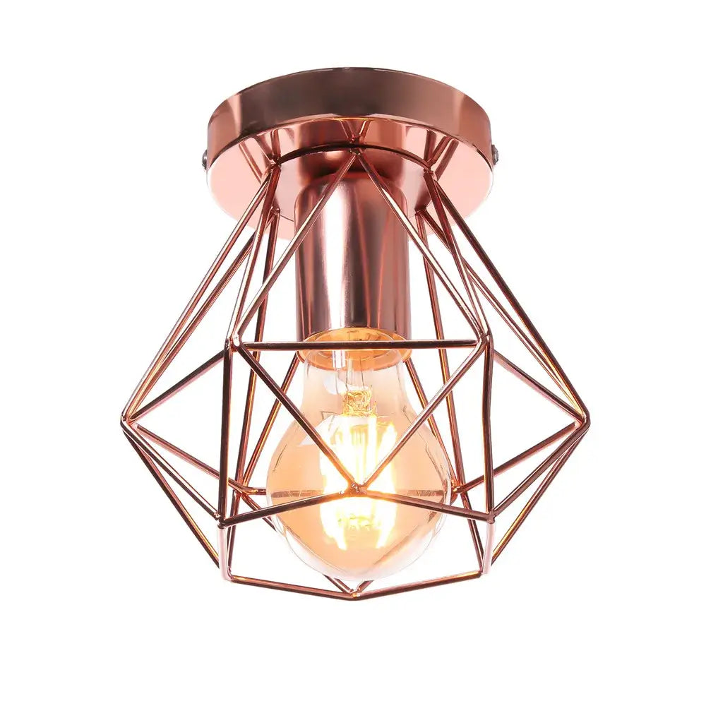 Modern geometric iron frame cage ceiling light for aisle and loft