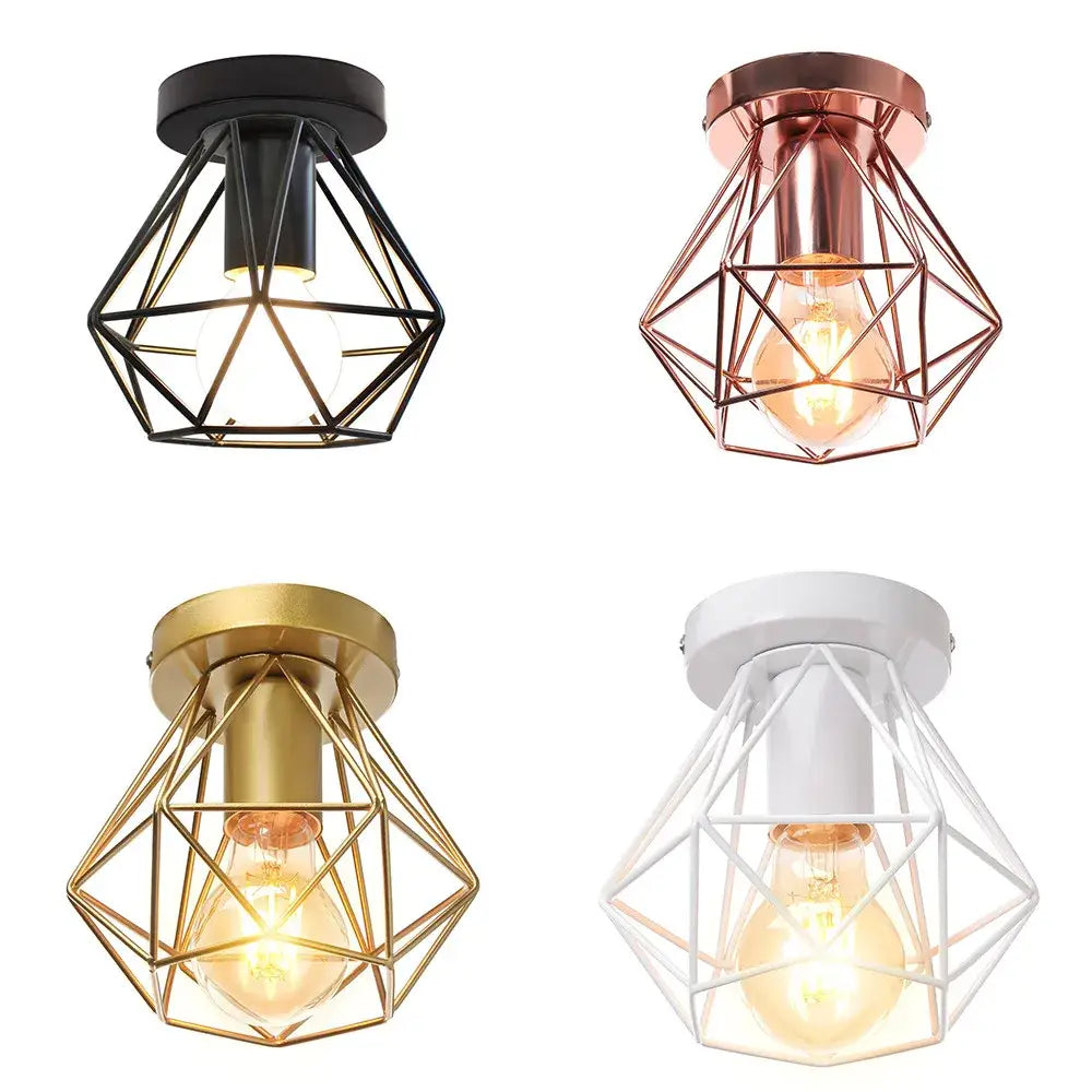 Modern geometric iron frame cage ceiling light for aisle and loft