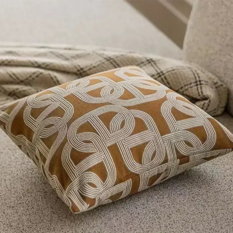 Modern geometric jacquard cushion cover brown & white living room cheetah