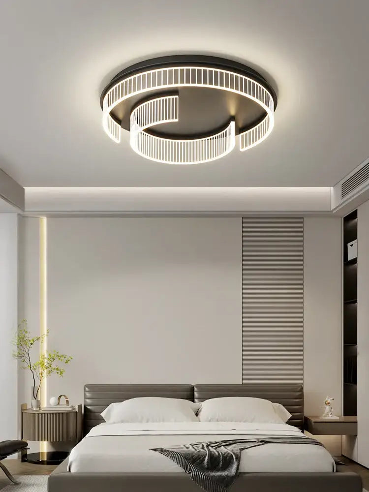 Modern geometric led black chandelier acrylic ceiling lamp living room