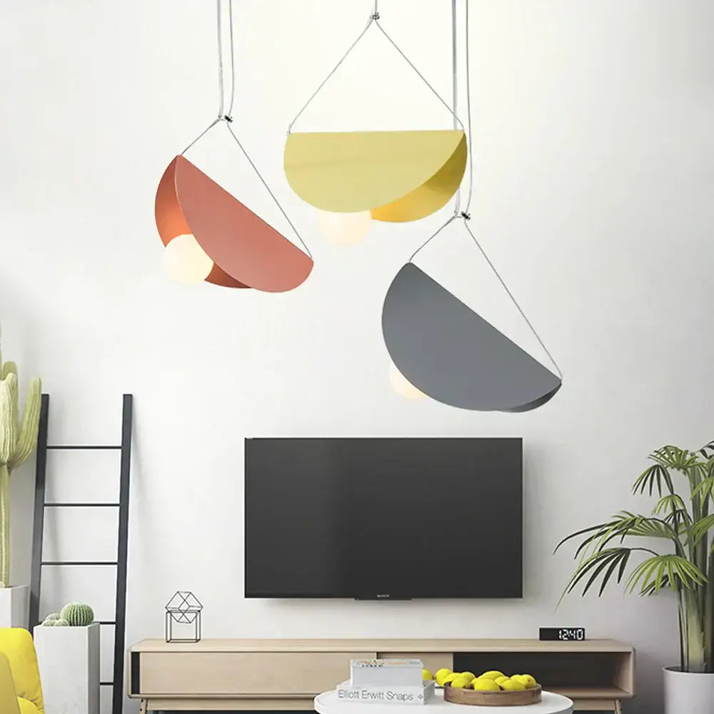 Modern geometric led pendant light for dining room orange & gray