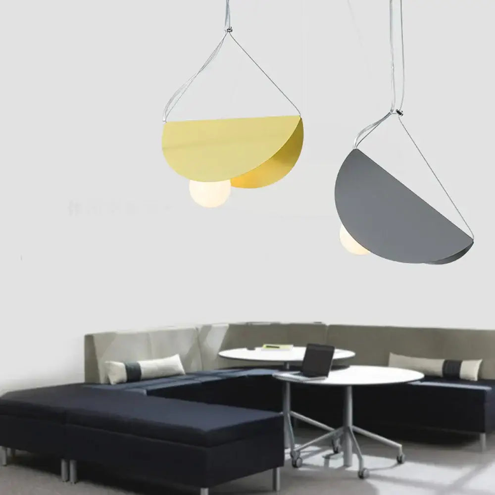 Modern geometric led pendant light for dining room orange & gray