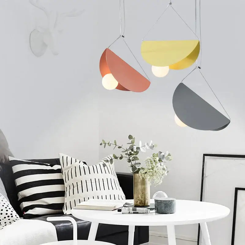 Modern geometric led pendant light for dining room orange & gray