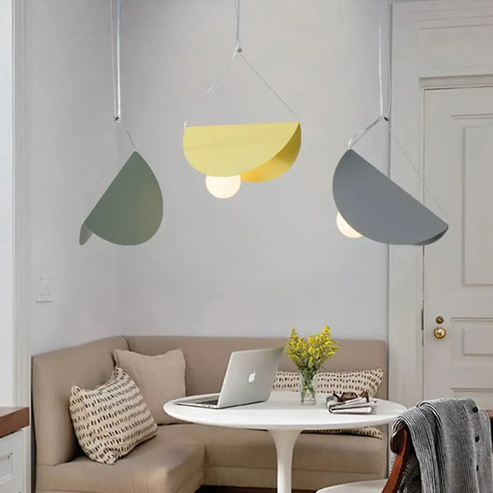 Modern geometric led pendant light for dining room orange & gray
