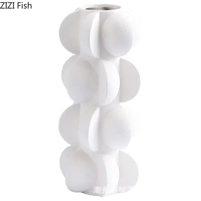Modern geometric spiral black & white resin vase living room decor
