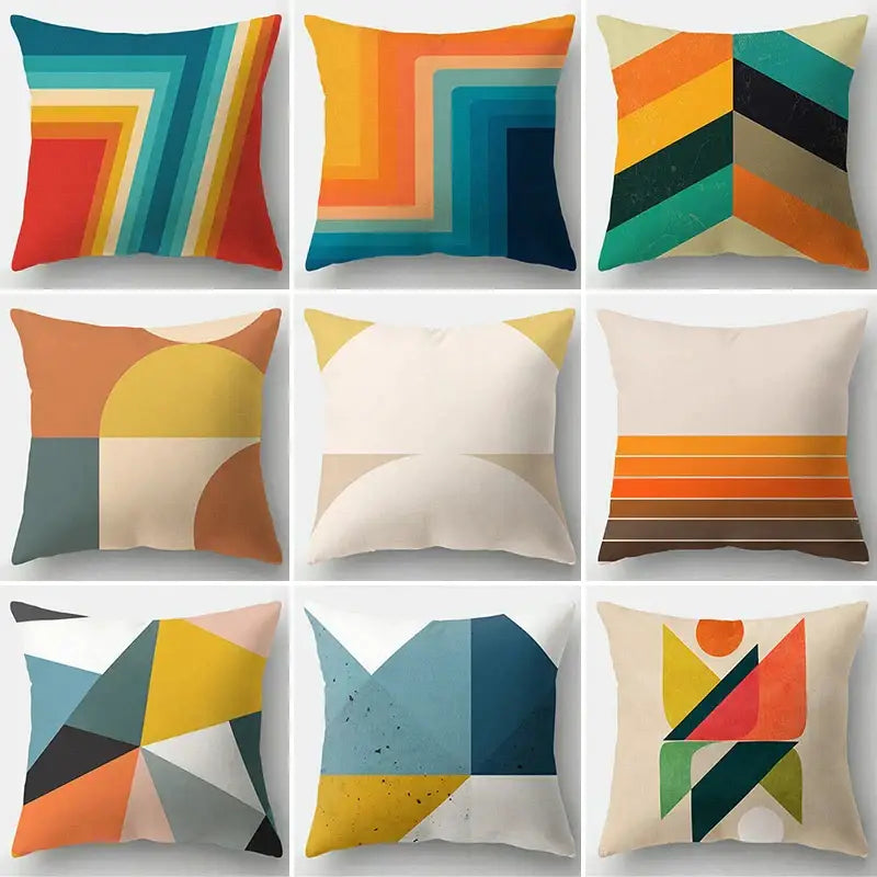 Modern geometric stripe patchwork pillow case set living room decor