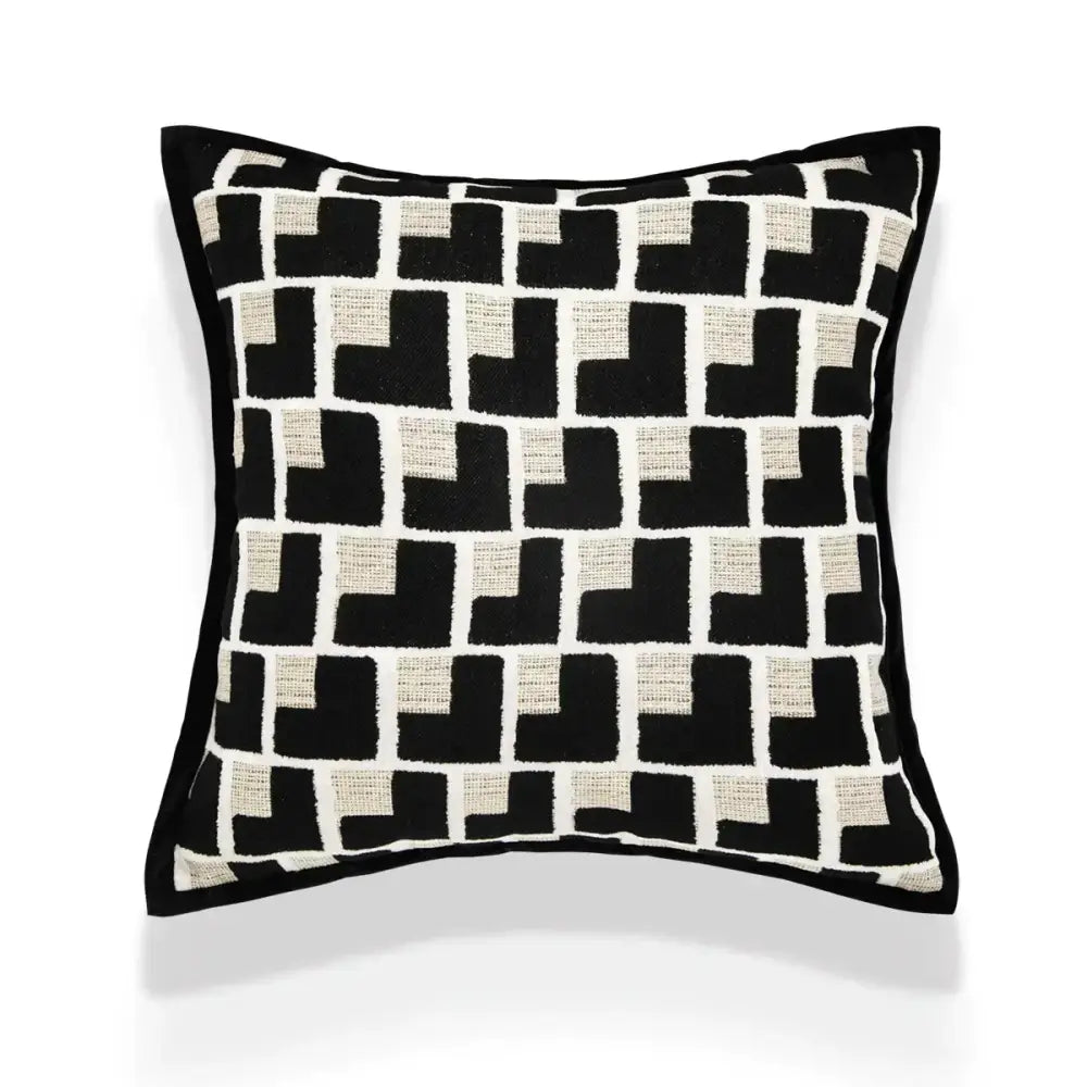 Modern geometric texture black & off-white cushion cover living room