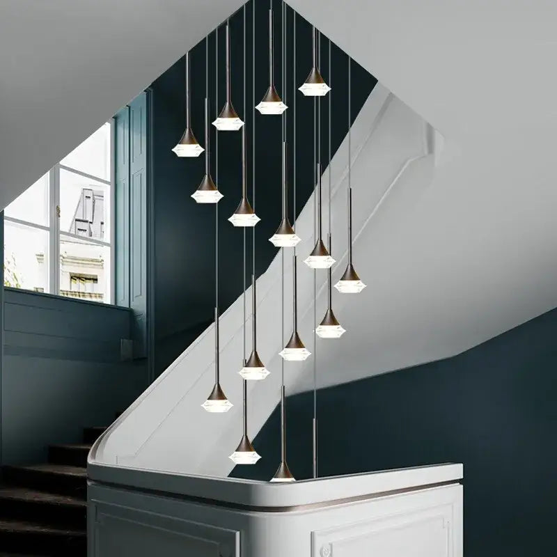 Modern geometric white glass decorbites deluxe villa chandelier living room