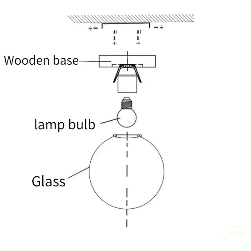 Modern glass ball led ceiling lamp bedroom wood mount