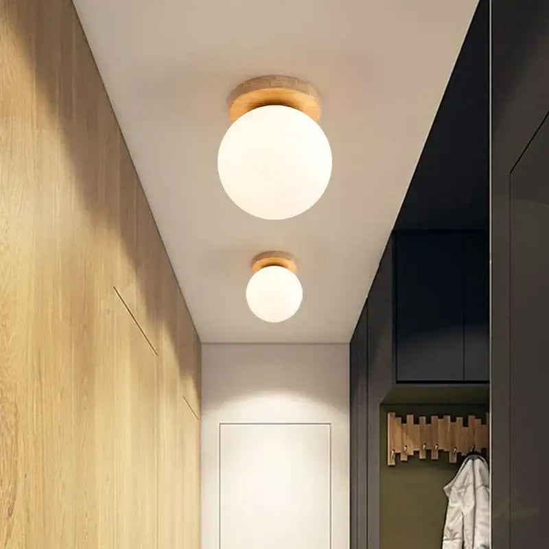 Modern glass ball led ceiling lamp bedroom wood mount