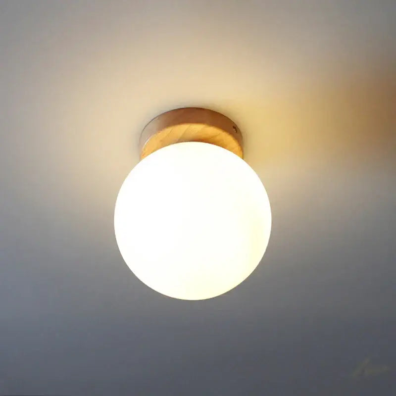 Modern glass ball led ceiling lamp bedroom wood mount
