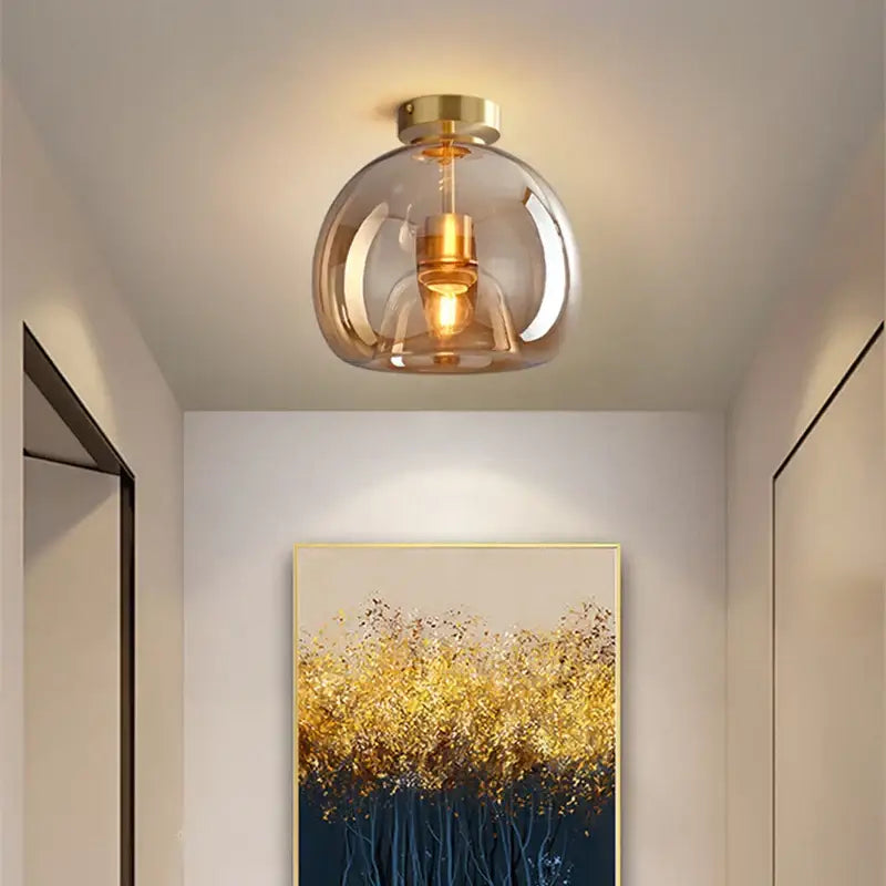 Modern glass ball led ceiling light brass & black bedroom lighting