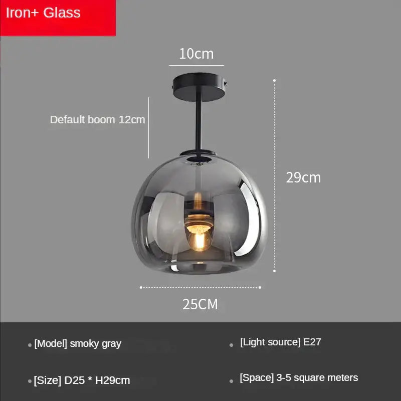 Modern glass ball led ceiling light brass & black bedroom lighting