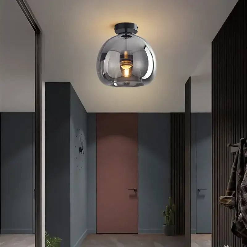Modern glass ball led ceiling light brass & black bedroom lighting