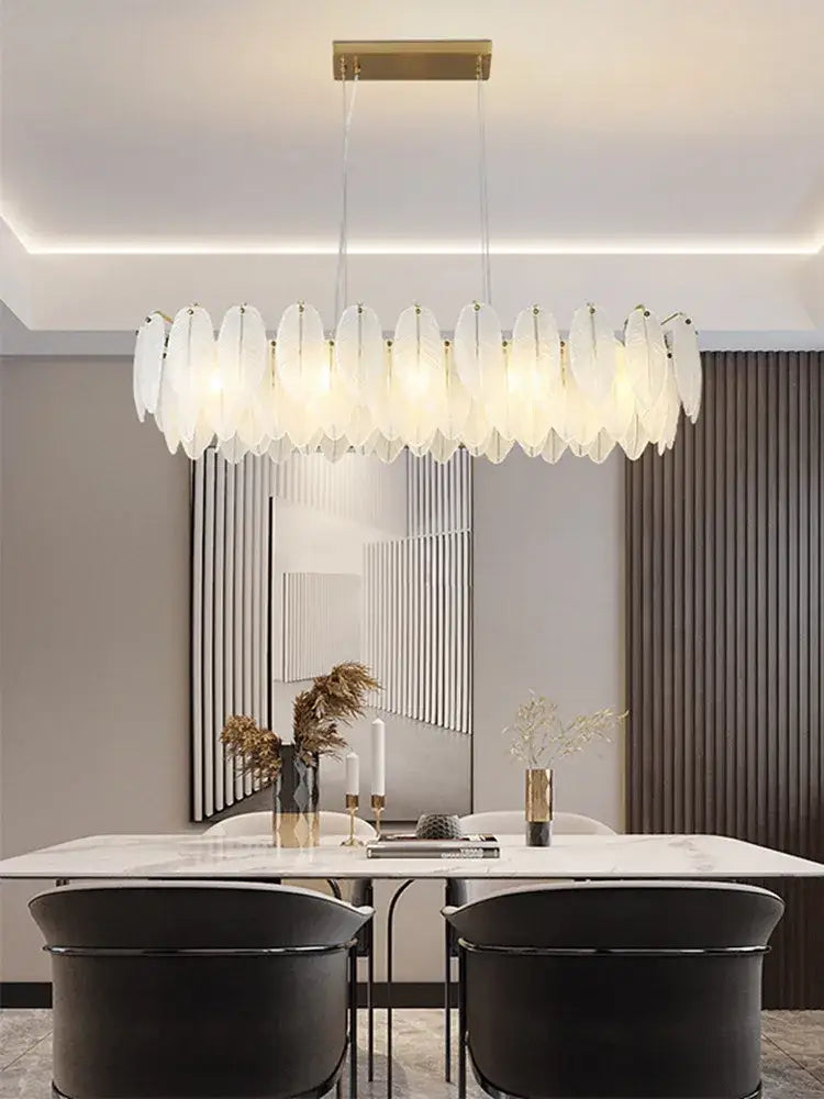 Modern glass feather chandelier living room brass pendant light
