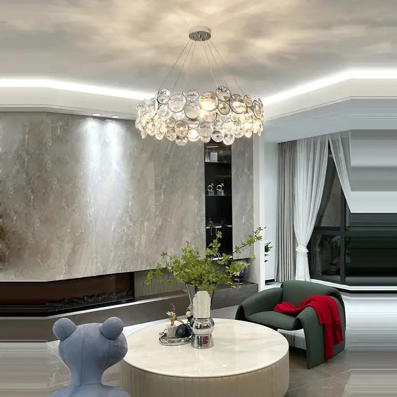 Modern glass orb crystal magic ring pendant light living room